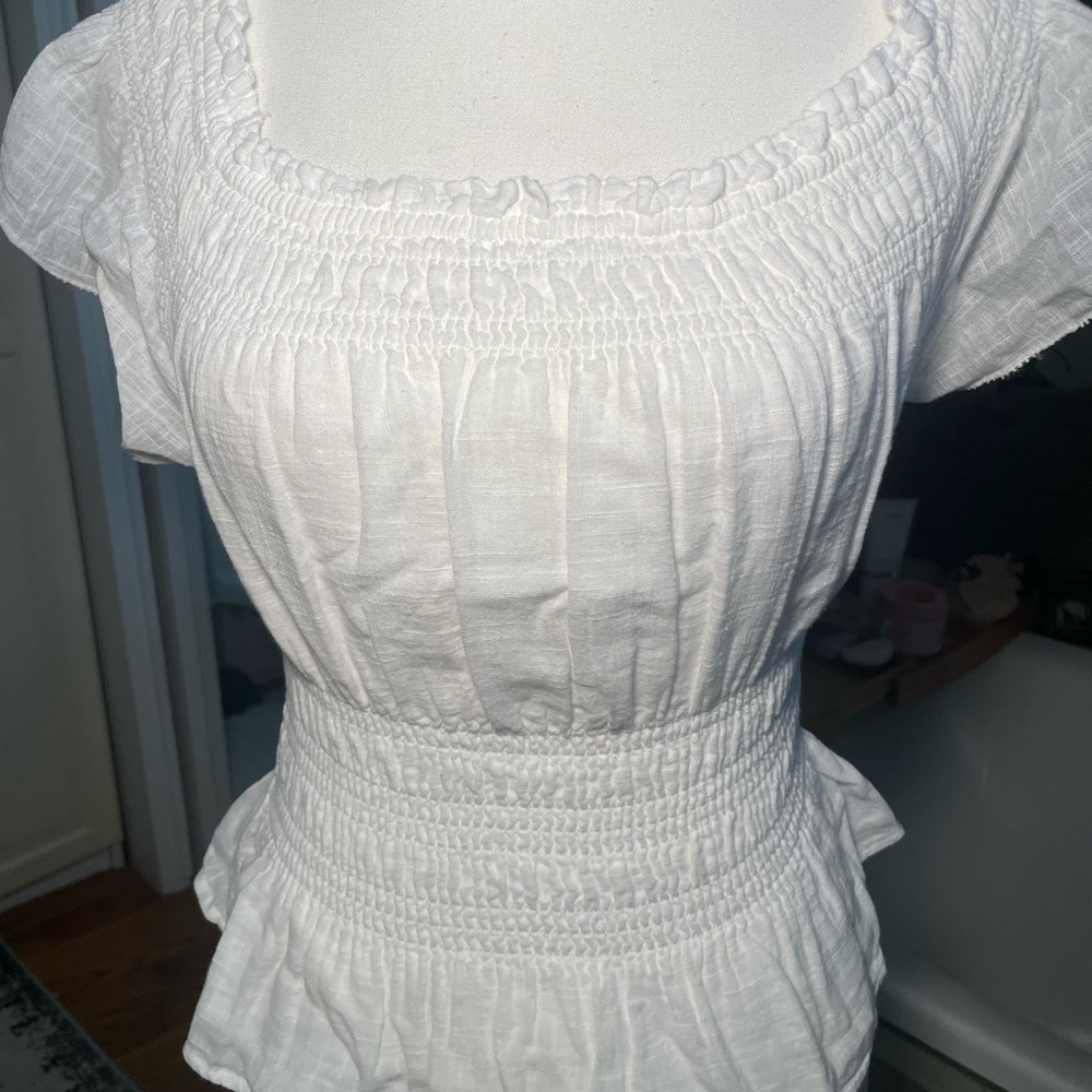 Abercrombie & Fitch White Smocked Peplum Blouse